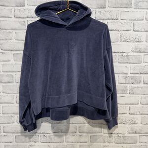 AERIE Women's L/S Velour Pullover Sweatshirt Hoodie - Blue - Size XXS